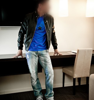 Gigolo David in leather jacket and jeans